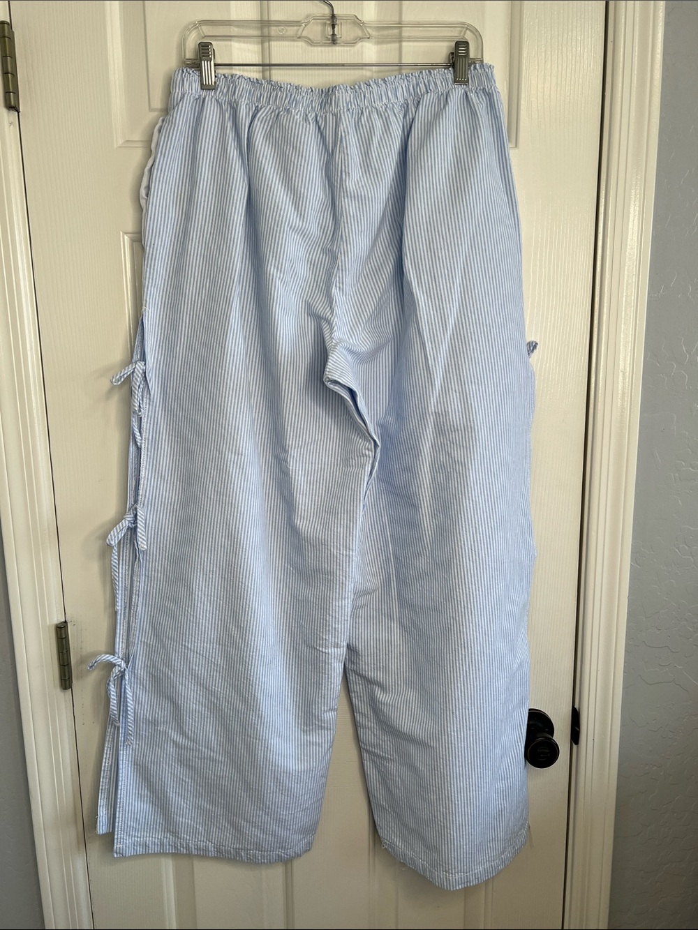 Cali 1850 Striped Side Tie Pull-On Cotton Pants blue & white size XL - Picture 3 of 8